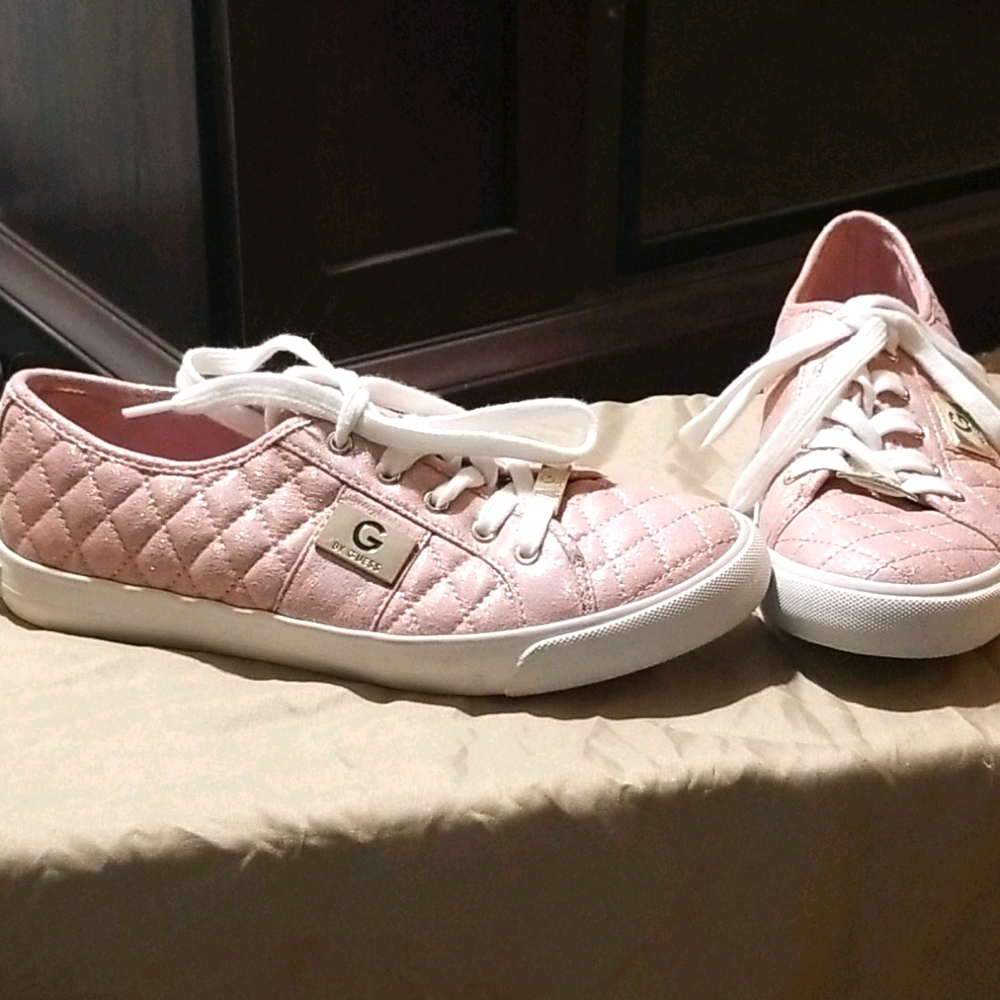 G by Guess pink iridescent lace up tennis shoes